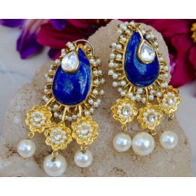 Sterling Silver Lapis Lazuli Ethnic Earrings with Pearls